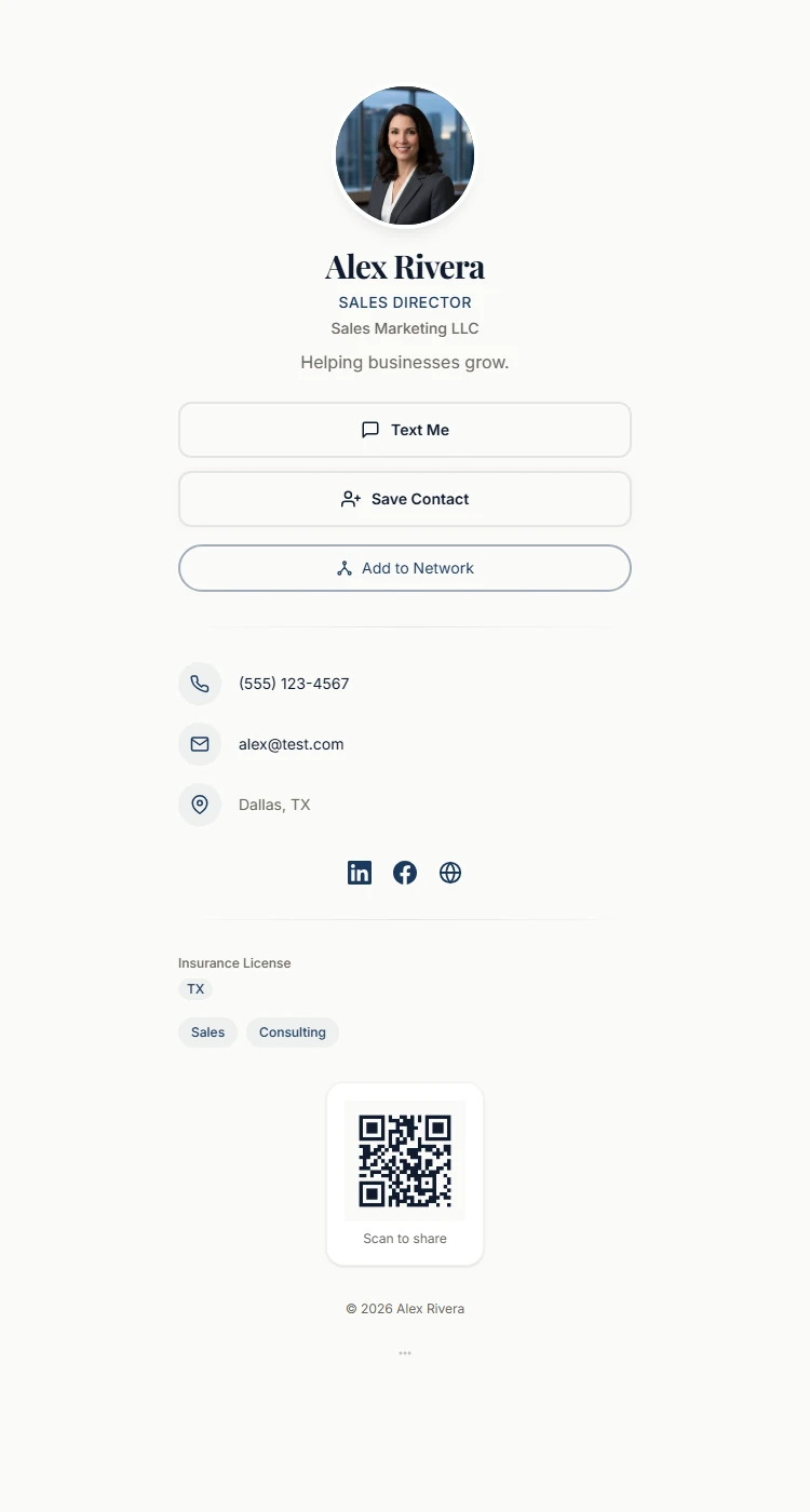 A professional digital business card on rolo.network